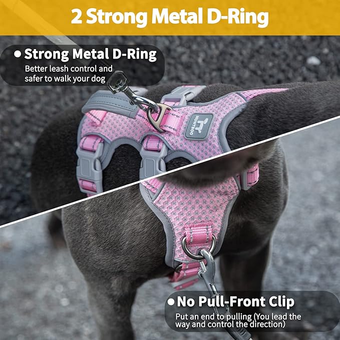 No Escape Dog Harness, Escape Proof Harness, Fully Reflective Harness with Padded Handle, Breathable,Durable, Adjustable Vest for Small Dogs Walking, Training, and Running Gear（Pink,S