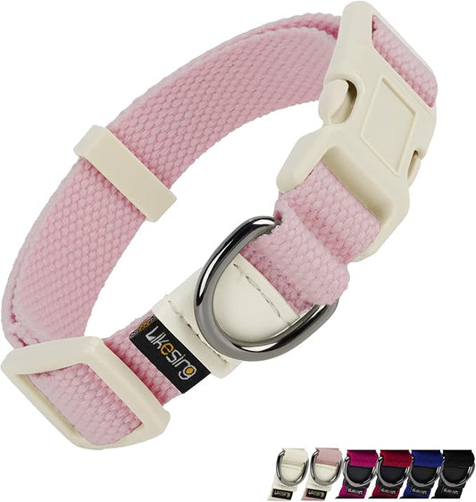 Breathable Small Dog Collar, Adjustable Pet Girl Boy Collars with Quick Release Buckle D-Ring, Soft Comfortable Colorfast Pink Puppy Coll'ar for XS Small Medium Large Dogs(S, Beige)