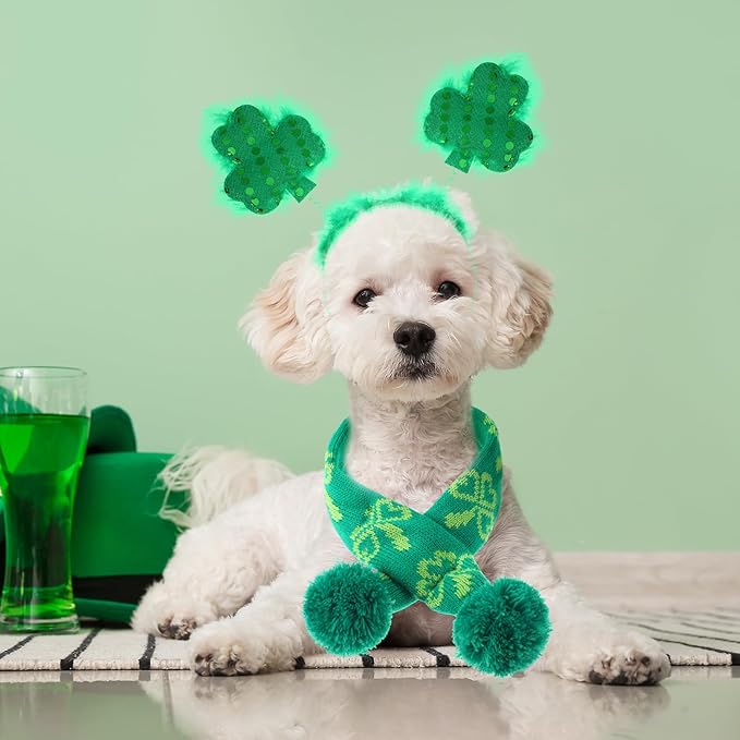 3 Pcs St Patrick's Day Dog Costume Set Including Sequins Shamrock Headband St. Patrick's Day Dog Tutu Dress Cute Pet Tutu Green Irish Pet Scarf for Medium Dogs Holiday Outfit Accessory