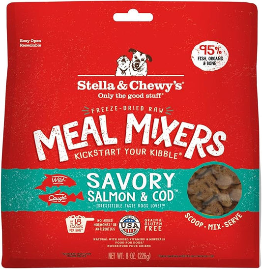 Stella & Chewy's Freeze-Dried Raw Salmon & Cod Meal Mixers- Dog Food Topper and Mixer - Made with 95% Wild-Caught Salmon & Cod, Organs & Bone - Perfect for Picky Eaters - Grain-Free - 8 oz