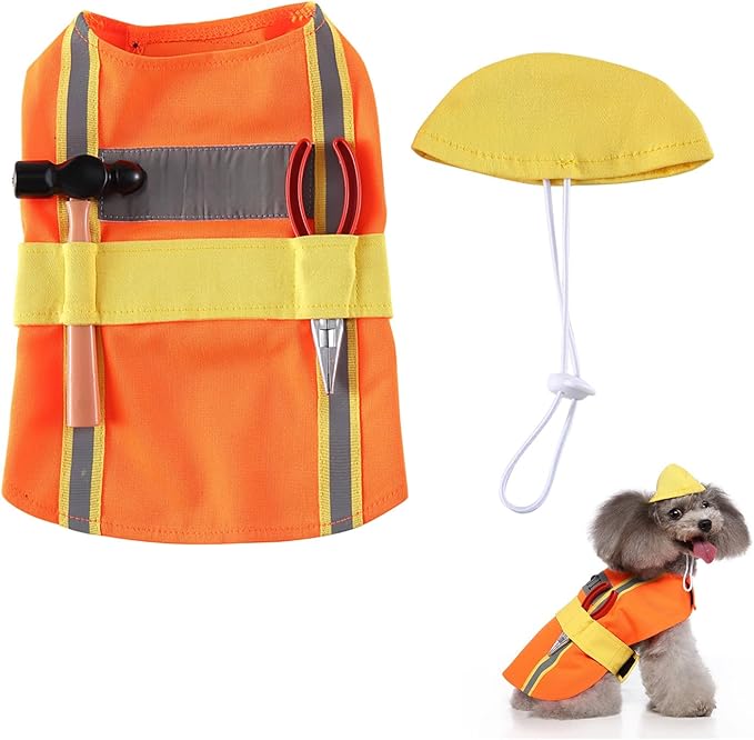 Adorable Dog Costume, Dog Reflective Vest Construction Worker Clothes, Wear-Resistant Pet Apparel for Medium Dogs (Orange)