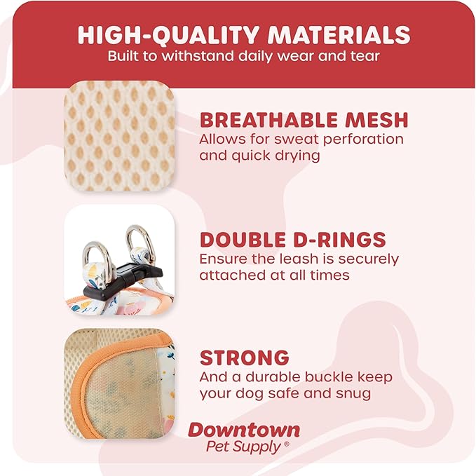 Downtown Pet Supply Step in Dog Harness for Small Dogs No Pull, Small, Floral - Adjustable Harness with Padded Mesh Fabric and Reflective Trim - Buckle Strap Harness for Dogs