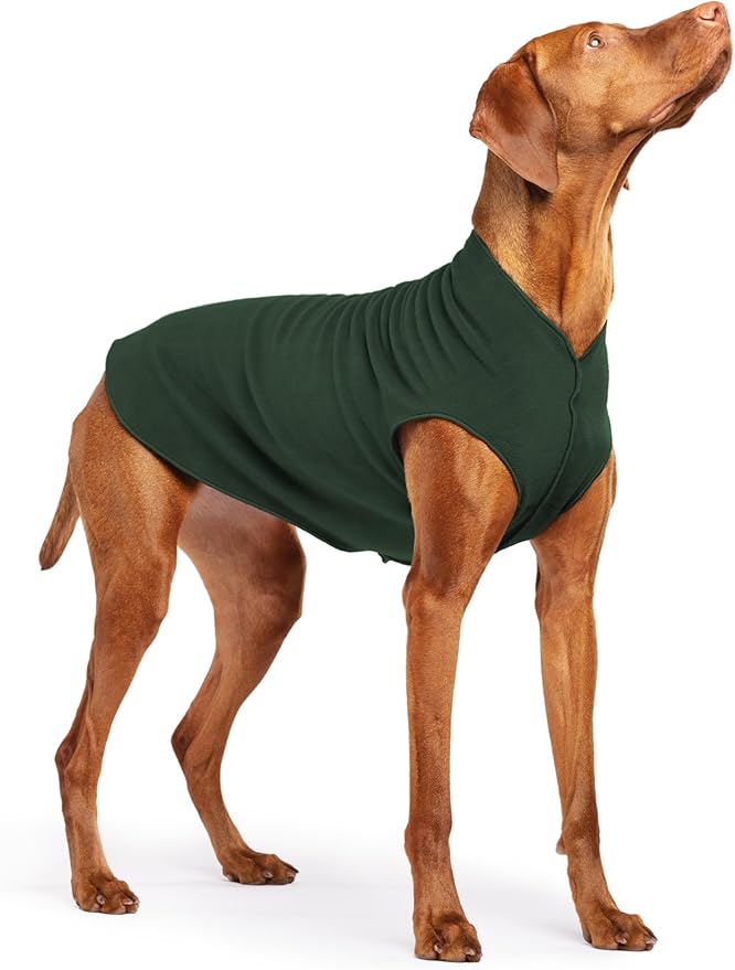 Stretch Fleece Dog Coat, Stretchy Pet Sweater, Machine Washable Pullover for Winter and Fall, Hunter Green, 18