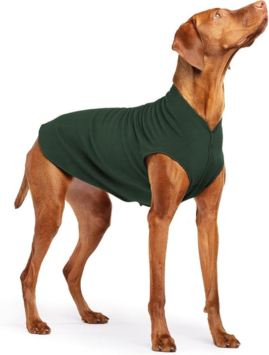 Stretch Fleece Dog Coat, Stretchy Pet Sweater, Machine Washable Pullover for Winter and Fall, Hunter Green, 18