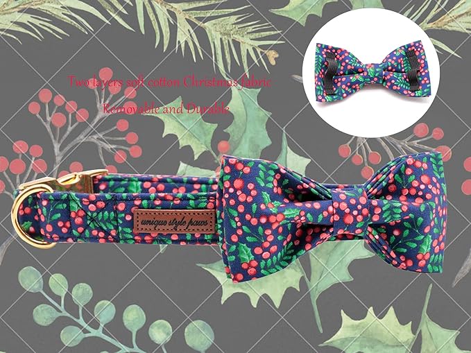 Unique style paws Christmas Dog Collar, Pet Collar Dog Bow tie Collar Gift for Girl or Boy Dogs, Adjustable Dog Collar for X-Large Dogs