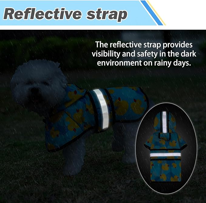 KOOLTAIL Dog Raincoat Hooded Slicker Poncho with Leash Hole, Raincoat for Small Medium Dogs, Waterproof Doggie Rain Jacket with Reflective Strip, Adjustable Breathable Puppy Rainwear-Yellow Duck
