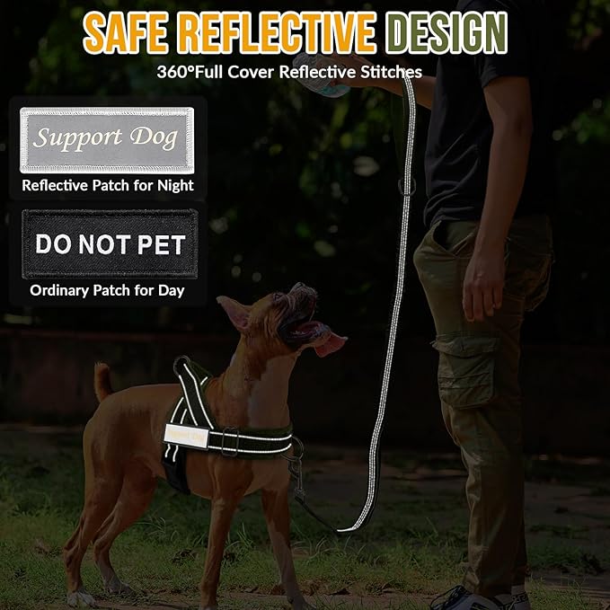 SlowTon No Pull Dog Harness - Heavy Duty Dog Harness and Leash Set for Medium Large Dogs, Reflective Tactical Harness with Soft Padded and Front Clip for Easy Walk and Training (Green M)