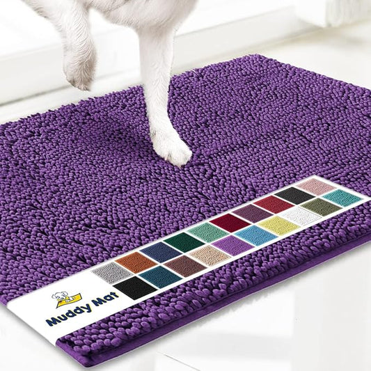 Muddy Mat® Original Dog Door Mat for Muddy Paws, Super Absorbent Microfiber, Non-Slip Washable Pet Rug, Quick Dry Chenille Entryway Carpet, Machine Washable Indoor Outdoor mat, Purple 24"x35"