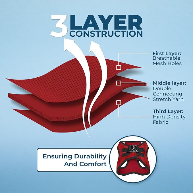 Voyager Step-in Air All Weather Mesh Harness and Reflective Dog 5 ft Leash Combo with Neoprene Handle, for Small, Medium and Large Breed Puppies by Best Pet Supplies - Red/Black Trim, XX-Small