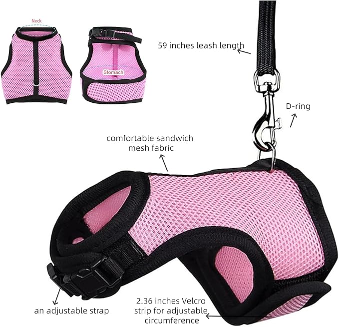 MANON ROSA Rabbit Harness and Leash Set - Adjustable Escape-Proof Training and Walking Gear for Guinea Pigs Bunnies Chinchillas Hamsters Ferrets Rats Kittens and Small Dogs Puppies Cats (Orange Red,L)