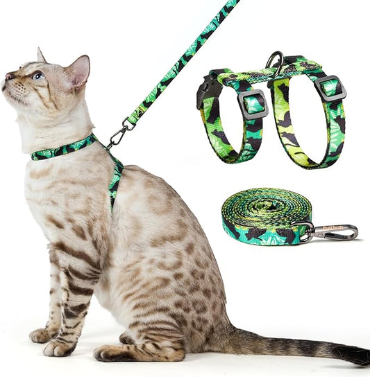 Cat Harness and Leash Set - Escape Proof Adjustable Cat Harness, Comfortable Soft Lightweight, Use Safe & Easy, Walking Travel Kitten Harness for Small Medium Large Cats (Green Cat Whispers)