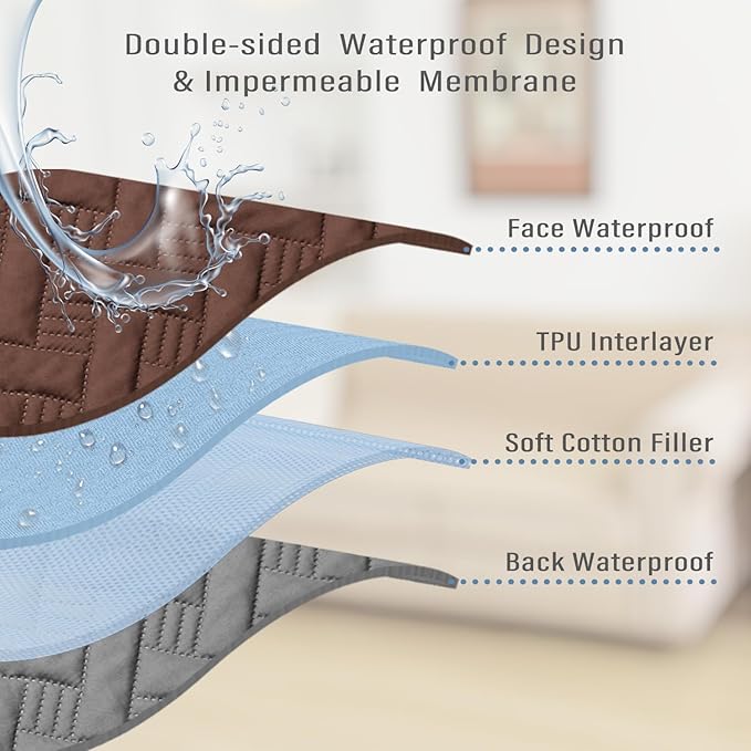 Dog Bed Cover for Pets Blankets Rug Pads for Couch Protection Waterproof Bed Covers Dog Blanket Furniture Protector Reusable Changing Pad (Dark Grey+Brown, 82"x102")