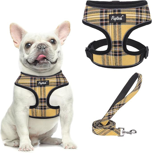 PUPTECK Soft Mesh Dog Harness and Leash Set Pet Puppy Cat Comfort Padded Vest No Pull Harnesses, Yellow, S