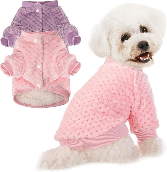 POMIU Dog Sweater, Dog Sweaters for Small Medium Dogs or Cat, Warm Soft Flannel Pet Clothes for Dogs Girl or Boy, Dog Shirt Coat Jacket (Coat Pink+Purple, Small)