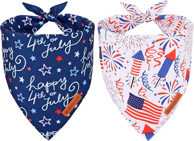 ADOGGYGO American Flag Dog Bandana, White Blue 4th of July Flag Pet Scarf, Premium Durable Fabric, Adjustable Fit 4th of July Bandanas for Small Dogs Pets (Small)