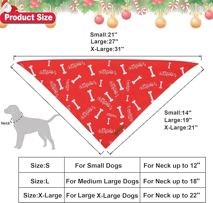 ADOGGYGO Christmas Dog Bandana, Premium Durable Fabric, Adjustable Fit Red Green Merry Christmas Bandanas for Extra Large Dogs Pets (X-Large)