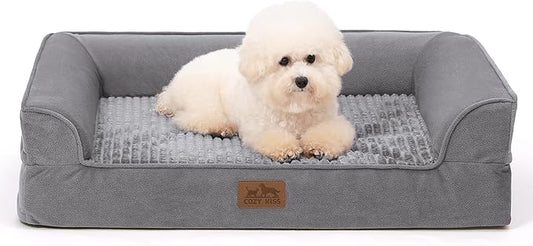 Orthopedic Dog Beds for Medium Size Dog, Pet Couch for Dog Cat, Supportive Foam Bolster Sofa with Waterproof Lining Cover, Anti-Slip, Comfort, Washable, 30x20x7.5 in, U Shape, Grey