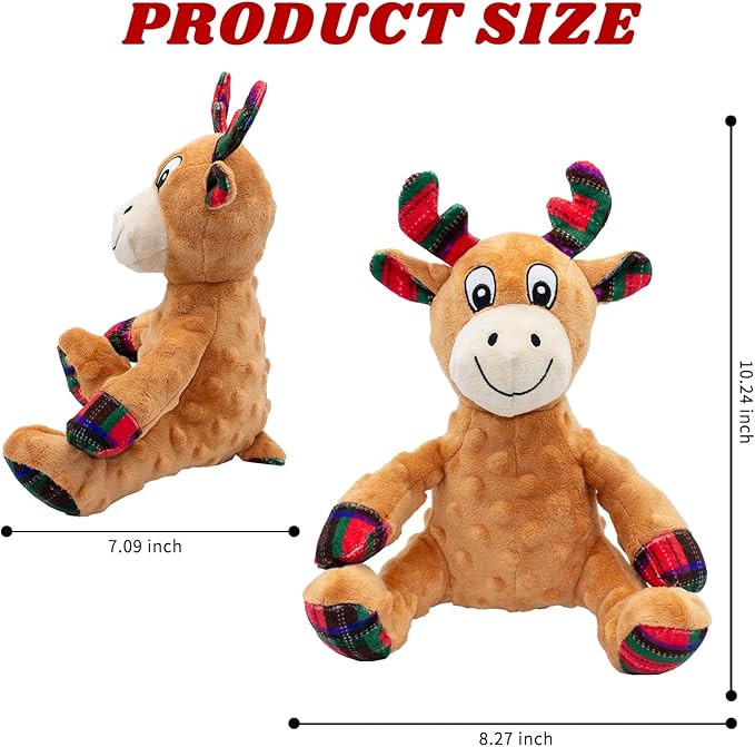 Dog Toys Squeaky Interactive Puppy Teething Chew Toy Deer Shape Stuffed PP Cotton Crinkle Sound Paper Tail, for Large Medium Small Breeds Indoor Outdoor Play