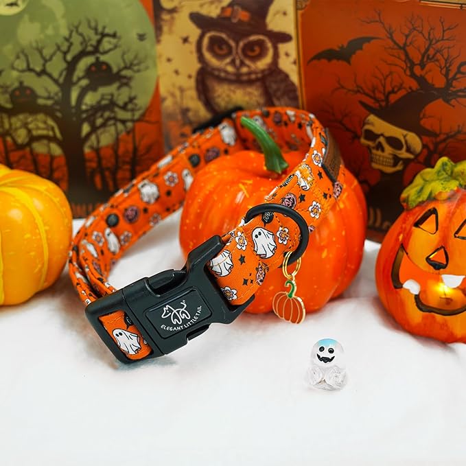 Elegant little tail Fall Dog Collar, Pumpkin Pet Collar Yellow Male Cute Puppy Adjustable Cotton Pet Collars with Quick Release Buckle for Small Medium Large Dogs