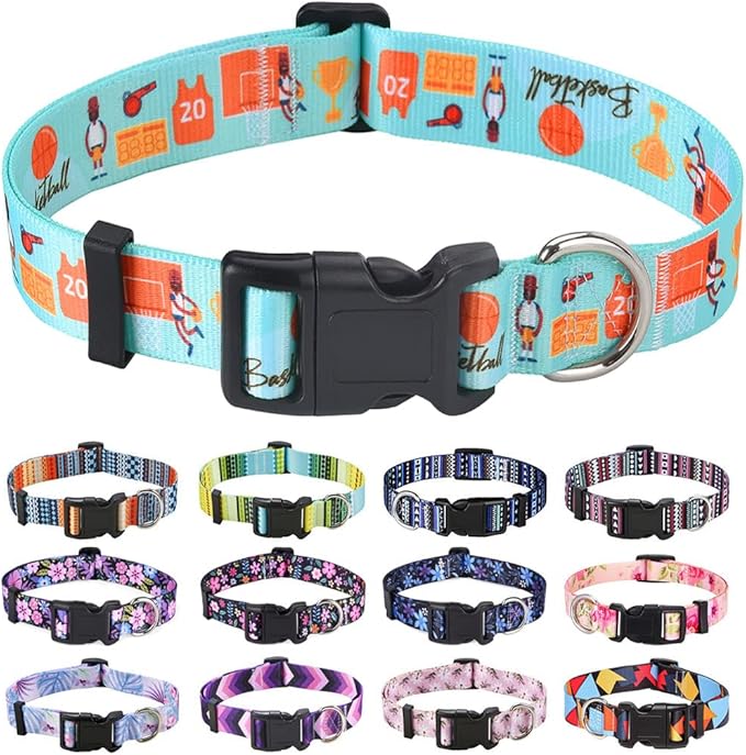 Dog Collar with Bohemia Floral Tribal Geometric Patterns - Soft Ethnic Style Collar Adjustable for Small Medium Large Dogs(Basketball,XS)