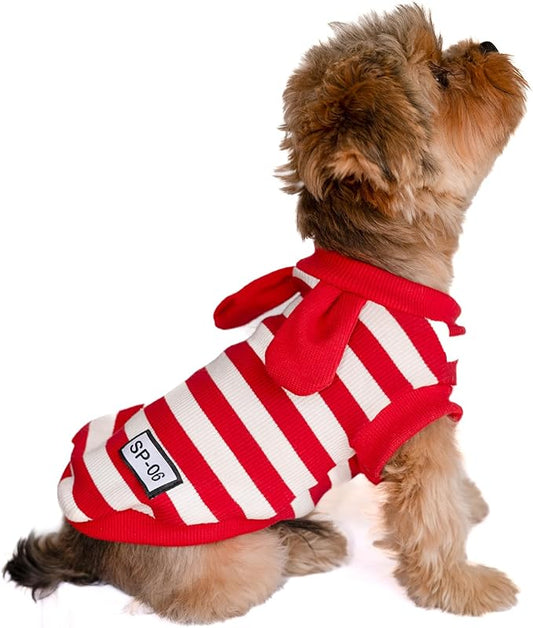 Soft Cotton Striped Shirt,Small Dog Christmas Bunny Costumes Rabbit Clothes for Easter Day Halloween for Small Dogs Teacup Dog Chihuahua Yorkie Boy or Girl-Red and White Stripes XXS