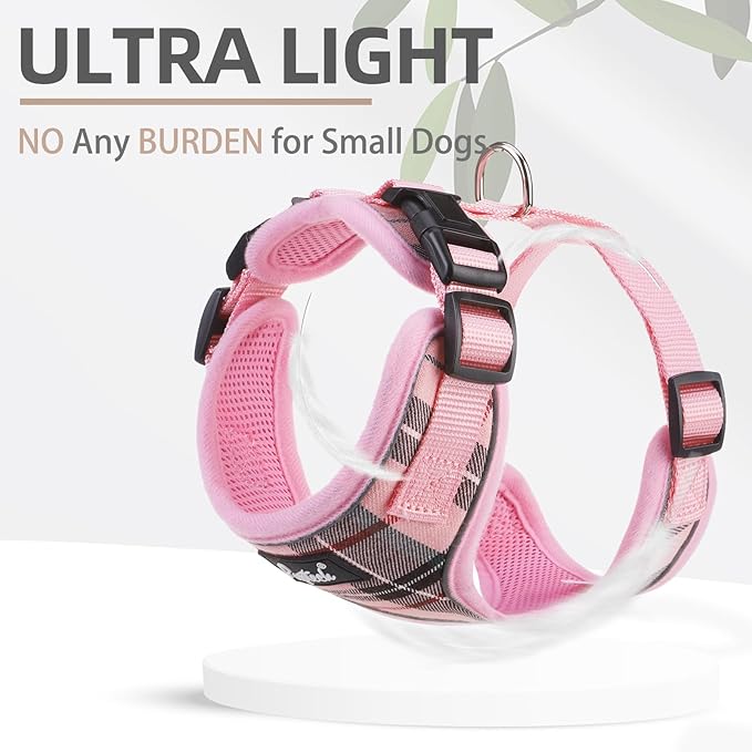 PUPTECK Soft Mesh Dog Harness and Leash Set Pet Puppy Cat Adjustable Reflective Padded Vest No Pull Harnesses, Pink, S