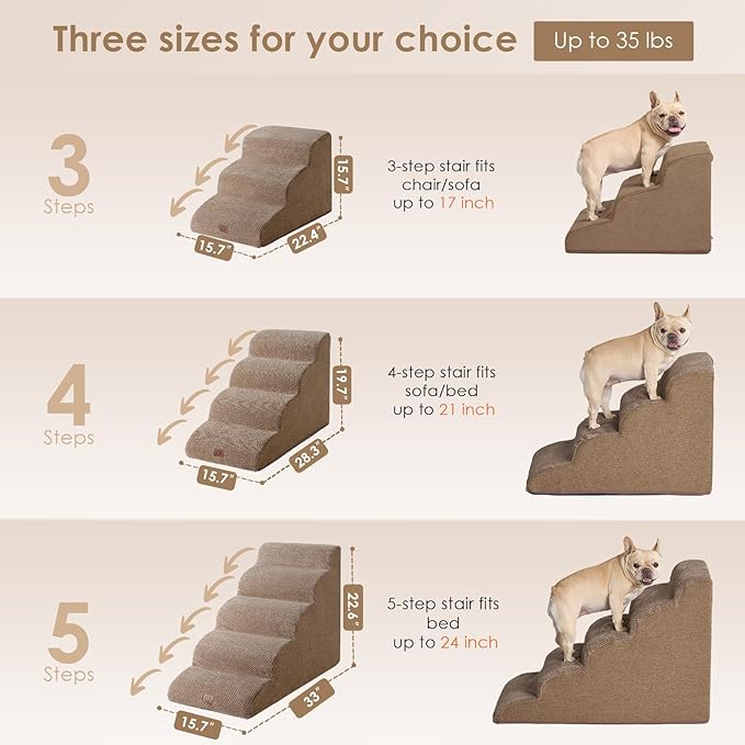EHEYCIGA Curved Dog Stairs Ramp for High Beds 22.6" H, 5-Step Dog Steps for Small Dogs and Cats, Pet Stairs for High Bed Climbing, Non-Slip Balanced Pet Step Indoor, Camel