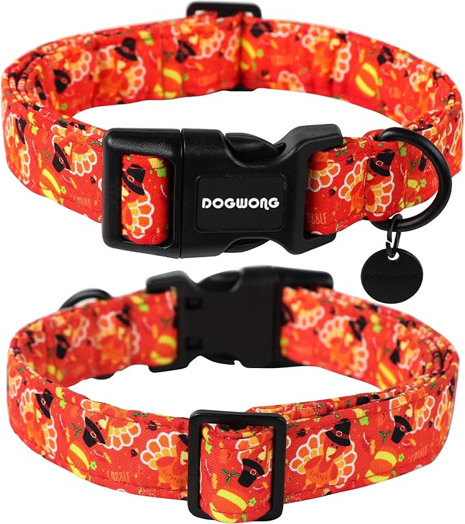 DOGWONG Cotton Dog Collar, Heavy-Duty Fall Dog Collar Durable Soft Fabric Pet Dog Collars Cute Halloween Puppy Necklace for Small Medium Large Dogs
