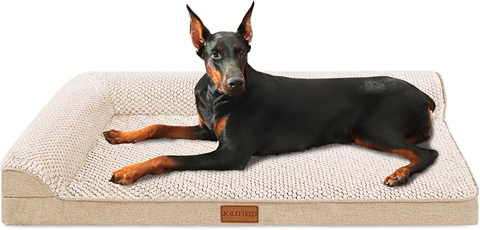 Orthopedic Jacquard XXL Dog Bed for Extra Large Dogs 48''X30'', Waterproof L Shaped Big Dog Sofa Pet Bed with Washable Removable Cover, Non-Slip Soft Comfortable Pet Couch Sleep Mat, Ivory