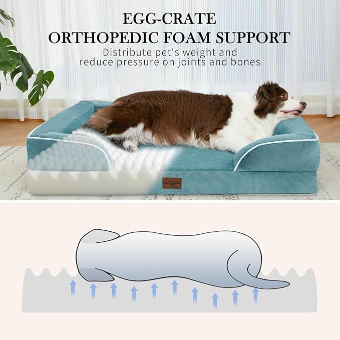 Comfort Expression Small Dog Beds Waterproof Orthopedic Foam Dog Sofa Beds for Medium Dogs Comfy Pet Bed with Washable Removable Cover & Non-Slip Bottom(Small,Washed Blue)
