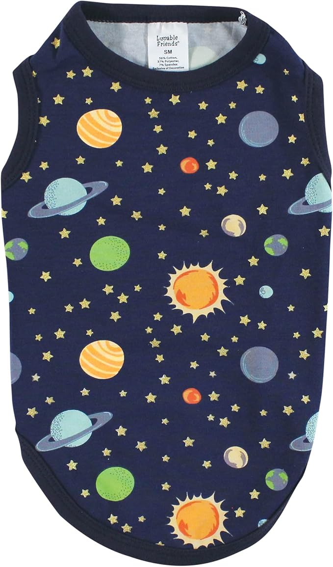 Luvable Friends Dog Pet Dog and Cats Cotton T-Shirts 2pk, Bananas Space, X-Large