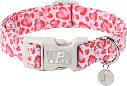 Pink Heart Dog Collar, Adjustable Size (15.35"-23.62"), Valentine's Gift for Puppy Dogs, Wedding Collar