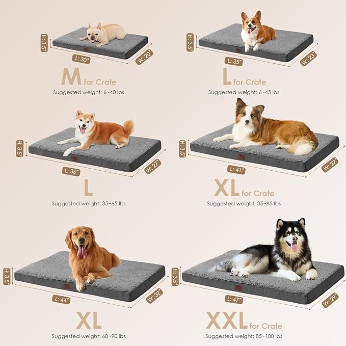 EHEYCIGA Orthopedic Medium Dog Beds for Small Dogs with Removable Washable Cover for Crate, Grey, 30x20