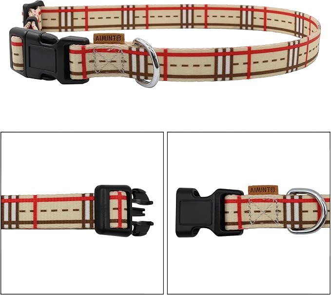 Dog Collar, Cute Stripe Pattern, Soft and Adjustable Collar with Quick Release Buckle (S (Neck 11-18", Width 5/8"), Stripe Cream)