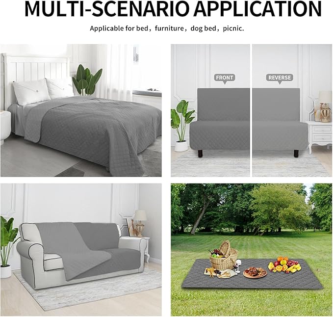 Easy-Going 100% Waterproof Dog Bed Cover Reversible Leak Proof Couch Cover Washable Sofa Cover Furniture Protector Blanket for Pets Kids Children Dog Cat (30x90 Inch, Gray/Light Gray)