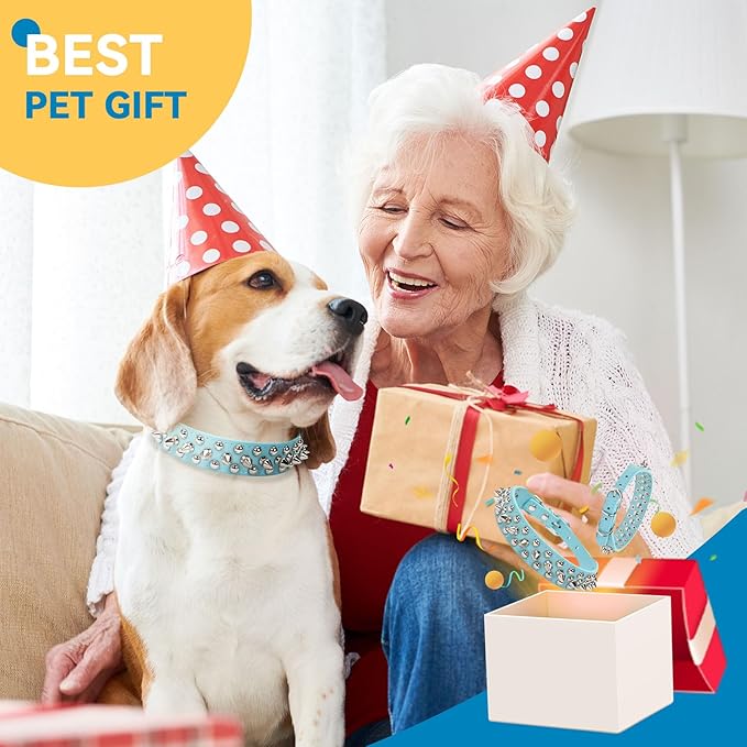 PETCARE Spiked Dog Collar Blue Soft Pu Leather Funny Mushrooms Rivet Spike Studded Puppy Collar Adjustable Outdoor Pet Dog Collar for Small Medium Large Dogs Cats Chihuahua Pug Pit Bull Dog Collars