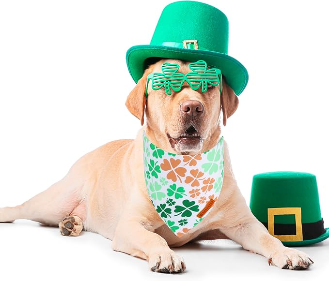 ADOGGYGO St. Patrick's Day Dog Bandana, Green Shamrock Scarf, Multi Size Offered, Saint Patrick Day Bandanas for Large and X-Large Dogs (X-Large)
