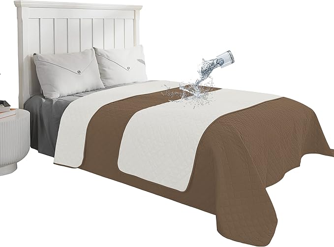 Easy-Going 100% Waterproof Dog Bed Cover Reversible Leak Proof Couch Cover Washable Sofa Cover Furniture Protector Blanket for Pets Kids Children Dog Cat (82x86 Inch, Camel/Ivory)