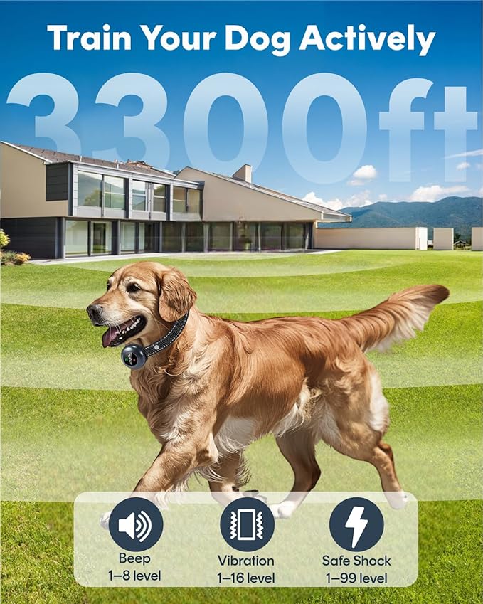 2-in-1 Shock Collar for Dogs, Dog Training Collar - 3300FT Anti Barking Dog Bark Collar with Remote Control IP67 Waterproof, 5 Adjustable Sensitivity for Dogs 10-150lbs, E-Collar Security Lock