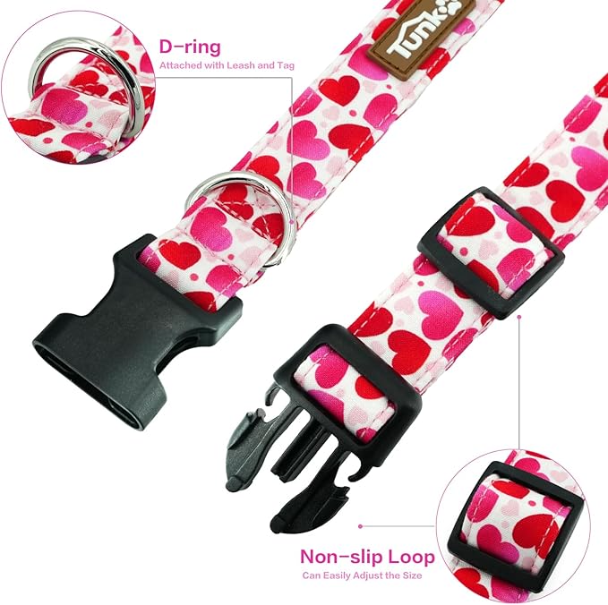 Tunkoo Valentine's Day Dog Collar, Cute Adjustable Heart Collar for Boy and Girl Dogs, Dog Collar with Strong Plastic Buckle - for Small Medium Large Pets, S