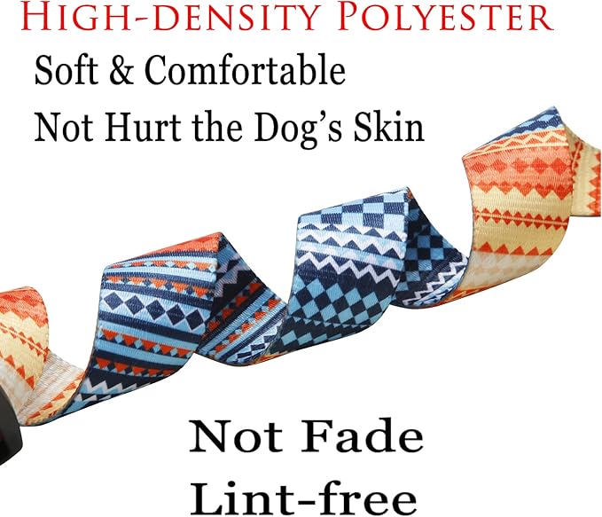 Dog Collar with Bohemia Floral Tribal Geometric Patterns - Soft Ethnic Style Collar Adjustable for Small Medium Large Dogs（Bohemian Orange,L）