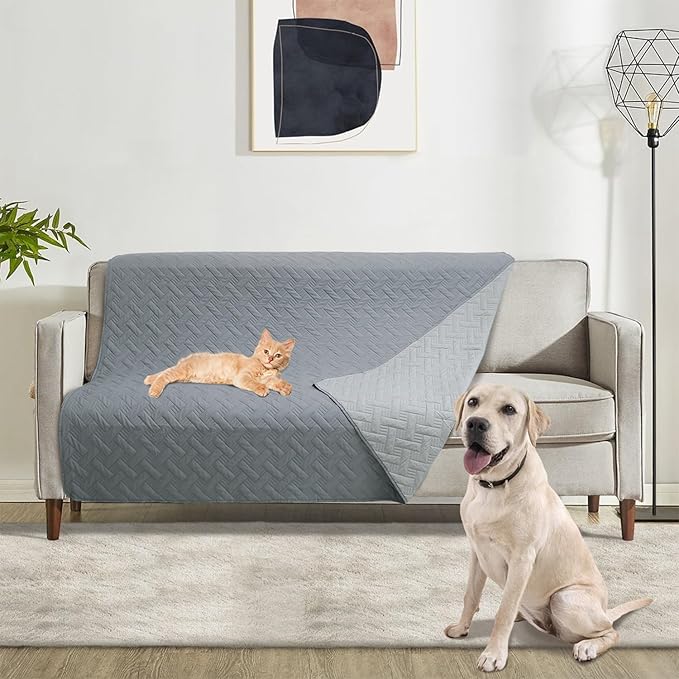 Dog Bed Cover for Pets - Blankets Rug Pads for Couch Protection Waterproof Bed Covers Dog Blanket Furniture Protector Reusable Changing Pad (Dark Grey+Colorful Paw, 30"x70")