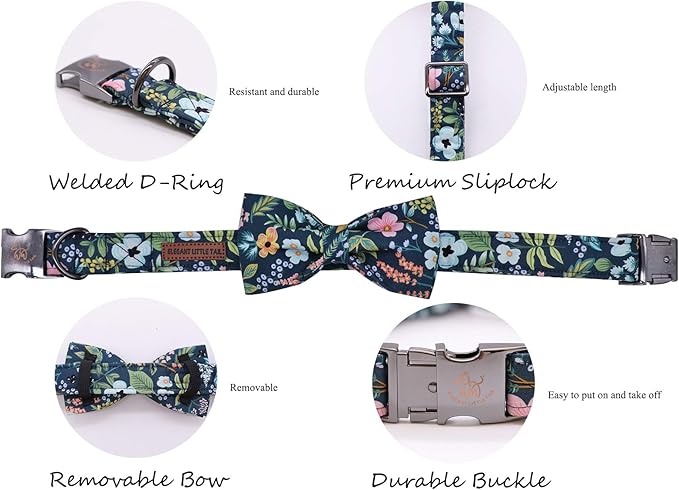 Elegant little tail Dog Collar with Bow, Soft&Comfy Bowtie Dog Collar, Adjustable Pet Gift Collars for Small Medium Large Dogs