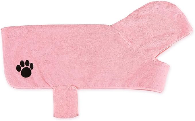 Bone Dry Pet Robe Collection Embroidered Absorbent Microfiber Bath Robe with Adjustable Closure, for Dogs & Cats, Large, Pink