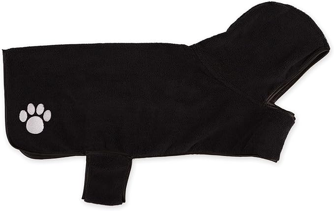 Bone Dry Pet Robe Collection Embroidered Absorbent Microfiber Bath Robe with Adjustable Closure, for Dogs & Cats, Large, Black