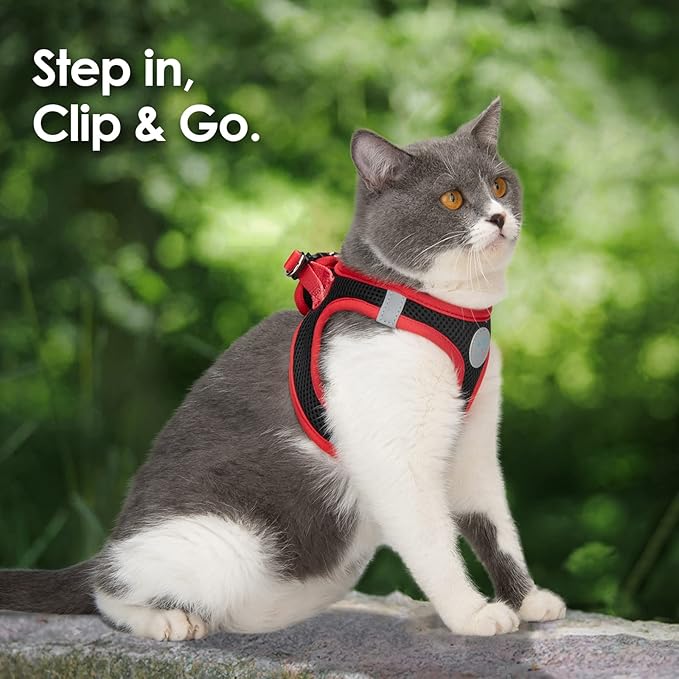 PHOEPET Step-in Dog Harness,Reflective Adjustable Dog Vest Harness, Soft Pet Walking Jacket with 2 Metal Leash Hooks for Dog and Cat(Black Base & Red Straps,XS)