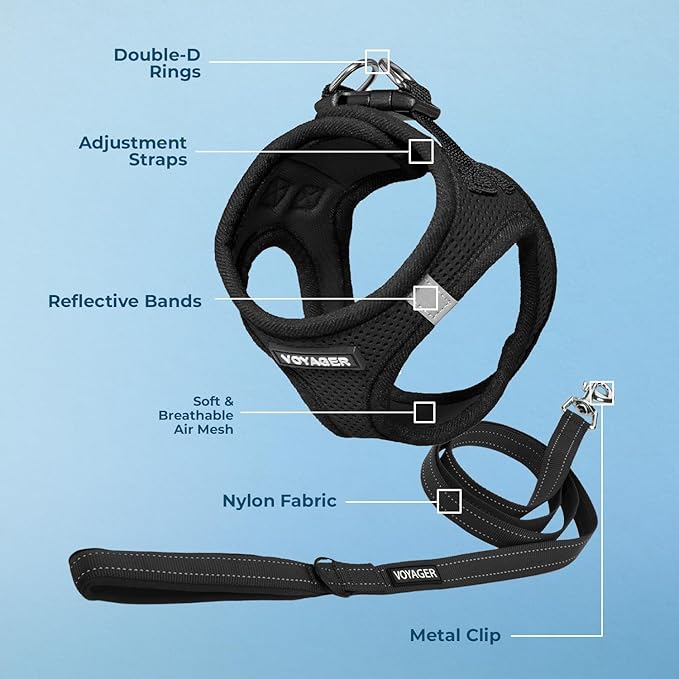 Voyager Step-in Air All Weather Mesh Harness and Reflective Dog 5 ft Leash Combo with Neoprene Handle, for Small, Medium and Large Breed Puppies by Best Pet Supplies - Set (Black), M
