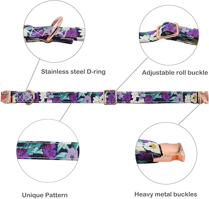 Metal Buckle Dog Collar, Durable Adjustable Dog Collar Soft for Small Medium Large Dogs (M(13-18in), Flower5)