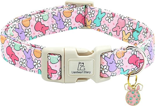 Lionheart glory Easter Dog Collar Colorful Collar for Medium Dog Collars Easter Egg Print Dog Collars Spring Female or Male Pet Gift Adjustable Heavy-Duty Holiday Dog Collar Plastic Buckle