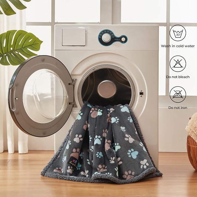 Luciphia Waterproof Pet Blankets for Couch Sofa Bed Cover Liquid Pee Proof Washable Soft Fluffy Large Dog Blanket Reversible Furniture Protection Grey Paw Thicken Large（65" x 57"）